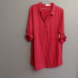 Rust collared shirt dress with pockets